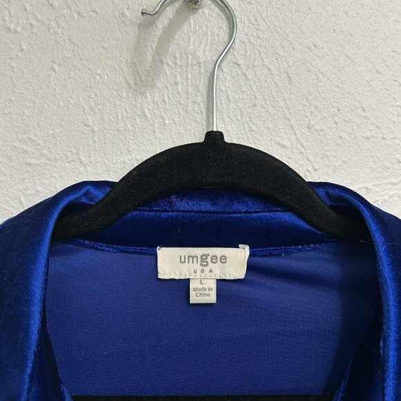 Umgee Cobalt Blue Velvet Long Sleeve Collar Button Down Tiered Pocket Dress Sz L - Picture 6 of 12